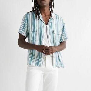 OUTERKNOWN blue striped Hemp and Tencel Backyard short sleeve shirt